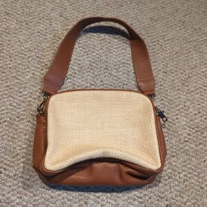 Valentina Fiore Woven Raffia Leather Shoulder Bag Beige Brown Italy Chic Beach